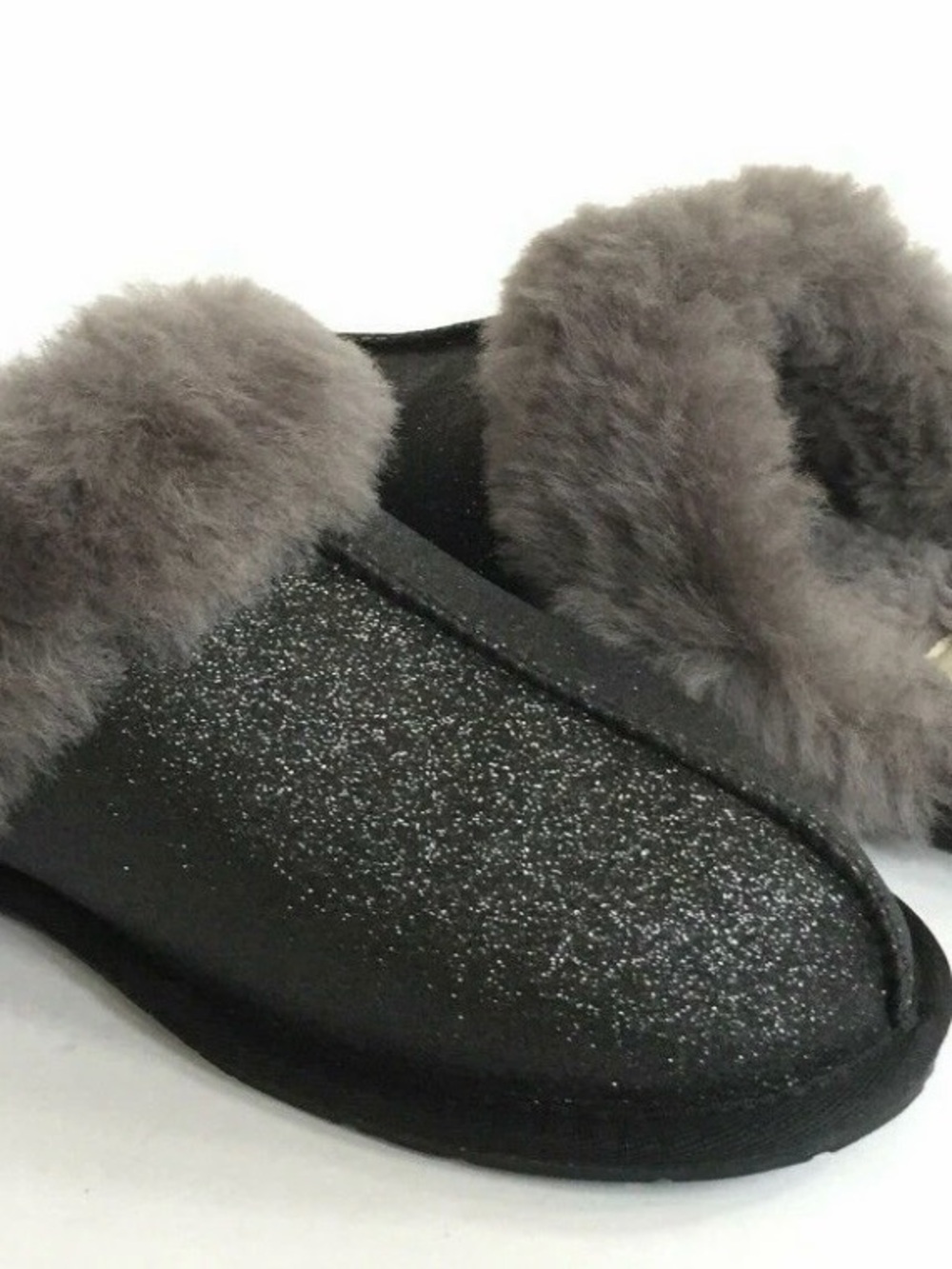 UGG Gray Glitter Slippers with Gray Sheepskin Cuff